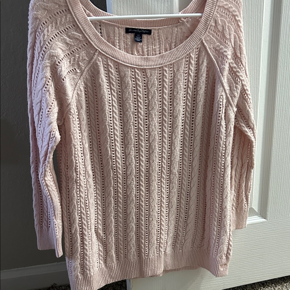 American Eagle Outfitters Light Pink Lace Knit Sweater